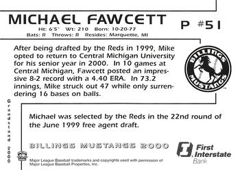 2000 Grandstand Billings Mustangs #NNO Michael Fawcett Back