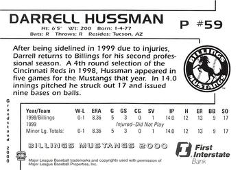 2000 Grandstand Billings Mustangs #NNO Darrell Hussman Back