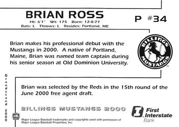 2000 Grandstand Billings Mustangs #NNO Brian Ross Back