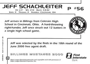2000 Grandstand Billings Mustangs #NNO Jeff Schachleiter Back