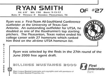 2000 Grandstand Billings Mustangs #NNO Ryan Smith Back