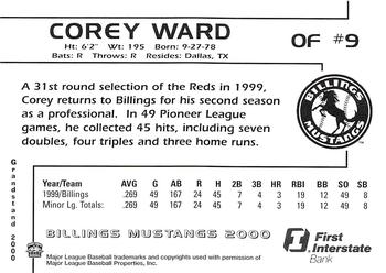 2000 Grandstand Billings Mustangs #NNO Corey Ward Back