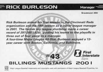 2001 Grandstand Billings Mustangs #NNO Rick Burleson Back