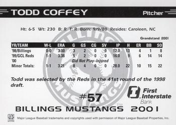 2001 Grandstand Billings Mustangs #NNO Todd Coffey Back