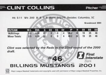 2001 Grandstand Billings Mustangs #NNO Clint Collins Back