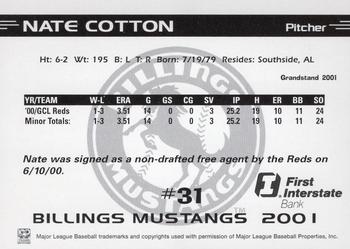 2001 Grandstand Billings Mustangs #NNO Nate Cotton Back