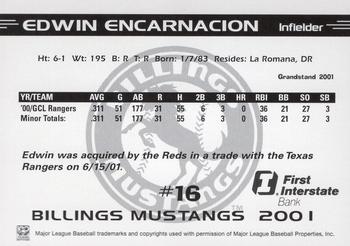 2001 Grandstand Billings Mustangs #NNO Edwin Encarnacion Back