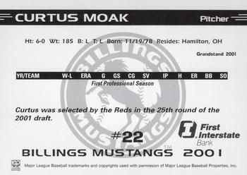 2001 Grandstand Billings Mustangs #NNO Curtus Moak Back