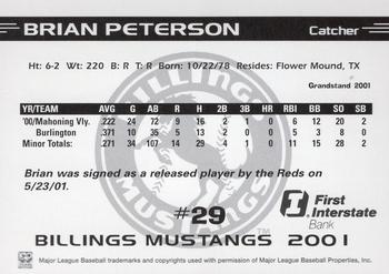 2001 Grandstand Billings Mustangs #NNO Brian Peterson Back