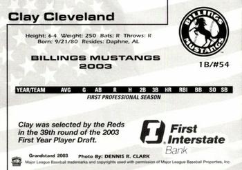 2003 Grandstand Billings Mustangs #NNO Clay Cleveland Back