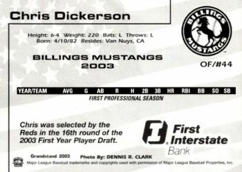 2003 Grandstand Billings Mustangs #NNO Chris Dickerson Back