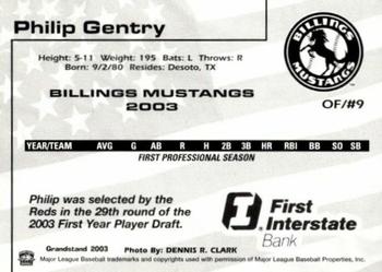 2003 Grandstand Billings Mustangs #NNO Philip Gentry Back