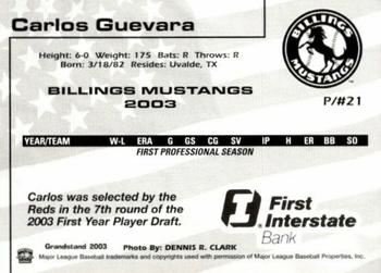 2003 Grandstand Billings Mustangs #NNO Carlos Guevara Back