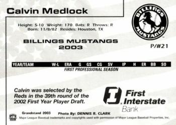2003 Grandstand Billings Mustangs #NNO Calvin Medlock Back