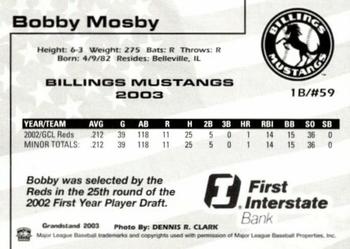 2003 Grandstand Billings Mustangs #NNO Bobby Mosby Back