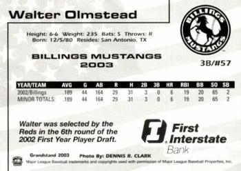2003 Grandstand Billings Mustangs #NNO Walter Olmstead Back