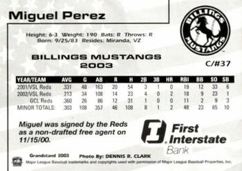 2003 Grandstand Billings Mustangs #NNO Miguel Perez Back
