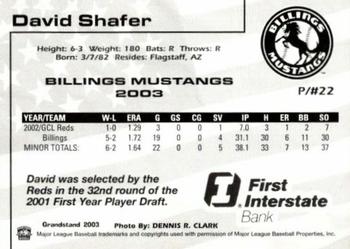 2003 Grandstand Billings Mustangs #NNO David Shafer Back
