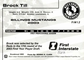 2003 Grandstand Billings Mustangs #NNO Brock Till Back