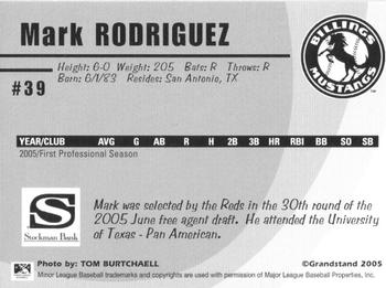 2005 Grandstand Billings Mustangs #NNO Mark Rodriguez Back