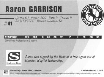 2005 Grandstand Billings Mustangs #NNO Aaron Garrison Back