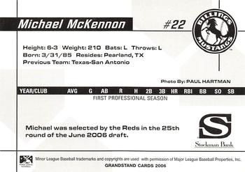 2006 Grandstand Billings Mustangs #NNO Michael McKennon Back