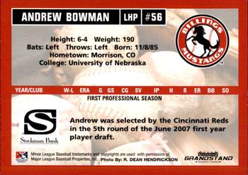 2007 Grandstand Billings Mustangs #NNO Andrew Bowman Back