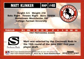 2007 Grandstand Billings Mustangs #NNO Matt Klinker Back