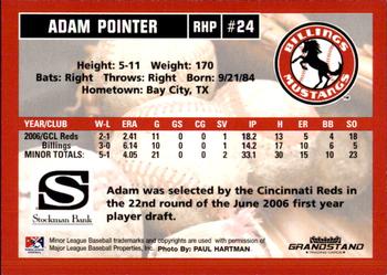 2007 Grandstand Billings Mustangs #NNO Adam Pointer Back