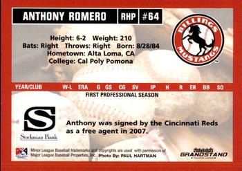 2007 Grandstand Billings Mustangs #NNO Anthony Romero Back