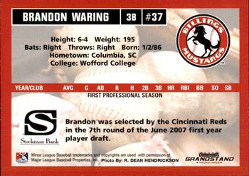 2007 Grandstand Billings Mustangs #NNO Brandon Waring Back