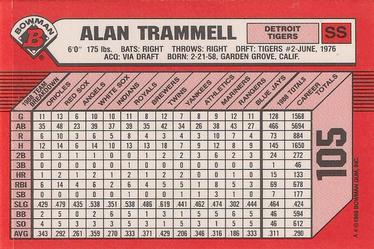 1989 Bowman - Collector's Edition (Tiffany) #105 Alan Trammell Back