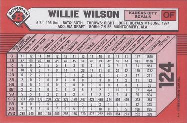 1989 Bowman - Collector's Edition (Tiffany) #124 Willie Wilson Back