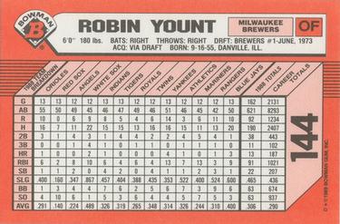 1989 Bowman - Collector's Edition (Tiffany) #144 Robin Yount Back