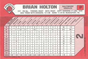 1989 Bowman - Collector's Edition (Tiffany) #2 Brian Holton Back