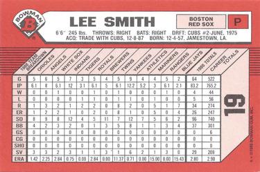 1989 Bowman - Collector's Edition (Tiffany) #19 Lee Smith Back