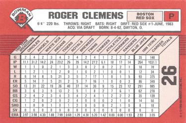 1989 Bowman - Collector's Edition (Tiffany) #26 Roger Clemens Back