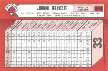 1989 Bowman - Collector's Edition (Tiffany) #33 Jim Rice Back