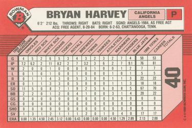 1989 Bowman - Collector's Edition (Tiffany) #40 Bryan Harvey Back