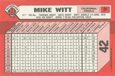 1989 Bowman - Collector's Edition (Tiffany) #42 Mike Witt Back