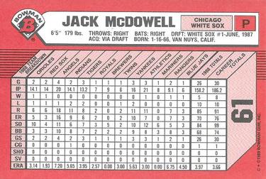 1989 Bowman - Collector's Edition (Tiffany) #61 Jack McDowell Back