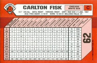 1989 Bowman - Collector's Edition (Tiffany) #62 Carlton Fisk Back
