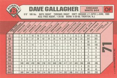 1989 Bowman - Collector's Edition (Tiffany) #71 Dave Gallagher Back