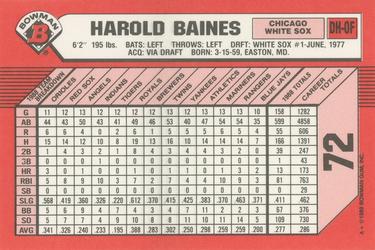 1989 Bowman - Collector's Edition (Tiffany) #72 Harold Baines Back