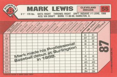 1989 Bowman - Collector's Edition (Tiffany) #87 Mark Lewis Back