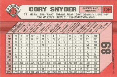 1989 Bowman - Collector's Edition (Tiffany) #89 Cory Snyder Back