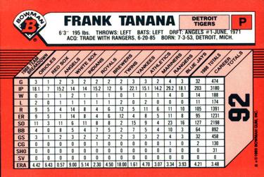 1989 Bowman - Collector's Edition (Tiffany) #92 Frank Tanana Back