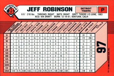 1989 Bowman - Collector's Edition (Tiffany) #97 Jeff Robinson Back