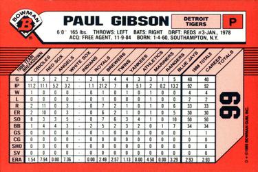 1989 Bowman - Collector's Edition (Tiffany) #99 Paul Gibson Back