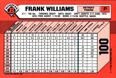 1989 Bowman - Collector's Edition (Tiffany) #100 Frank Williams Back
